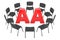 AA meeting concept. Chairs in a circle with AA. 3D rendering