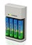 AA sized rechargeable batteries inside battery charger. 3D illustration