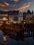 Aachen central square in a dark sunset hour