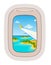 Aairplane window vector traveling by plane and porthole view in flight illustration tourism set of windowpane in