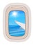 Aairplane window vector traveling by plane and porthole view in flight illustration tourism set of windowpane in