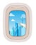 Aairplane window vector traveling by plane and porthole view in flight illustration tourism set of windowpane in