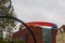 AARHUS, DENMARK: Circular, panoramic walkway created by Danish-Icelandic artist Olafur Eliasson, in the rainbow colors on the roof