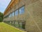 Aarhus University campus, facade with yellow bricks and awnings