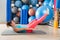 Ab exercise woman swiss ball leg lifts Pilates