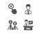 Ab testing, Reject click and Businessman icons. Exhibitors sign. Test chart, Delete button, User data. Vector