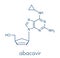 Abacavir ABC reverse transcriptase inhibitor drug. Used in treatment of HIV infection and AIDS. Skeletal formula.