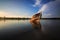 Abandon Old wreck on the shore , Borneo , Old fishing boat