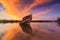 Abandon Old wreck on the shore , Borneo , Old fishing boat