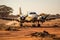 Abandoned airplane in the desert of Namibia, Africa, small prop plane, landing on dirt landing strip in Africa, AI Generated