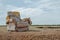 An abandoned armchair in the steppe