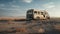 Abandoned Armored Car In Barren Landscape: Volumetric Lighting Photography
