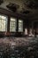 Abandoned assembly hall at the School, house of art. The concept of destruction and decline of culture and art