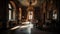 Abandoned baroque chapel, no people praying, dark interior, marble monument generated by AI