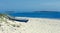 Abandoned boat in sandy beach in madagascar