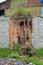 Abandoned brick fireplace and chimney, An old abandoned fireplace