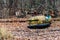 Abandoned bumper cars in amusement park of Pripyat city in Chernobyl Exclusion Zone, Ukraine