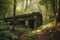 abandoned bunker in the forest, with trees and vegetation growing around it
