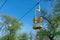 Abandoned cabin cableway for transporting people in amusement park.