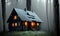 An abandoned cabin nestled deep within a dense forest. Generative AI