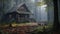 Abandoned cabin in the woods being. Generative AI