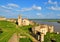 Abandoned castle, buildings, church and walls