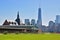 The abandoned Central Railroad of New Jersey Terminal with New York City in the background