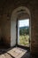 Abandoned Church interior fragment, empty door