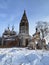 Abandoned Church of the Resurrection of Christ on a sunny winter day in village Ostrov, Russia