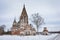 Abandoned church in winter, abandoned temple in outback of Russia