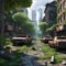 Abandoned City Street Overgrown with Nature in Post-Apocalyptic Setting