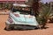 Abandoned classic car stuck desert sand, Namibia