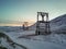 Abandoned coal cable way in Longyearbyen during the polar night season