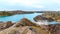 Abandoned coal quarries with lake near Konduki village, Tula oblast, Romantsevskie mountains, Russia