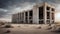 abandoned concrete industrial brutalist building in desert landscape