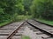 Abandoned converging railroad tracks