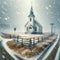 Abandoned Countryside Church Snowfall Building Retro Old Weathered Steeple Exterior AI Generated