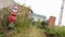 Abandoned depot with carriage and customs control signboard. Left camera lean.