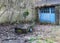 Abandoned derelict farming trailer covered in moss on a farm