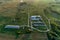 Abandoned and destruction livestock farm. Aerial view