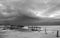 Abandoned Deteriorating Boat Dock Chachmuchuk Lagoon in Isla Blanca Cancun Mexico in black and white