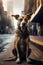 Abandoned dog on city street, hungry, dirty and sad stray pet dog, Generative AI