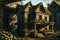 Abandoned Dollhouse Overgrown with Wild Ivy: Decaying Wood, Shattered Windows Allowing Nature\\\'s Reclamation