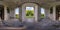 Abandoned empty concrete entrance hall room with columns or old building in full seamless spherical 360 hdri panorama  in