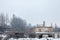 Abandoned factories and warehouses under the snow in Eastern Europe, in Pancevo, Serbia, former Yugoslavia