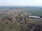 Abandoned farm, aerial view. Dilapidated industrial buildings