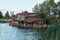 Abandoned floating boat restaurant in the harbour of ghost town Pripyat, Chernobyl, Ukraine. Ship