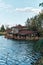 Abandoned floating boat restaurant in the harbour of ghost town Pripyat, Chernobyl, Ukraine. Ship