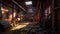 Abandoned, forgotten brick factory, AI generative industrial interior