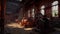 Abandoned, forgotten brick factory, AI generative industrial interior